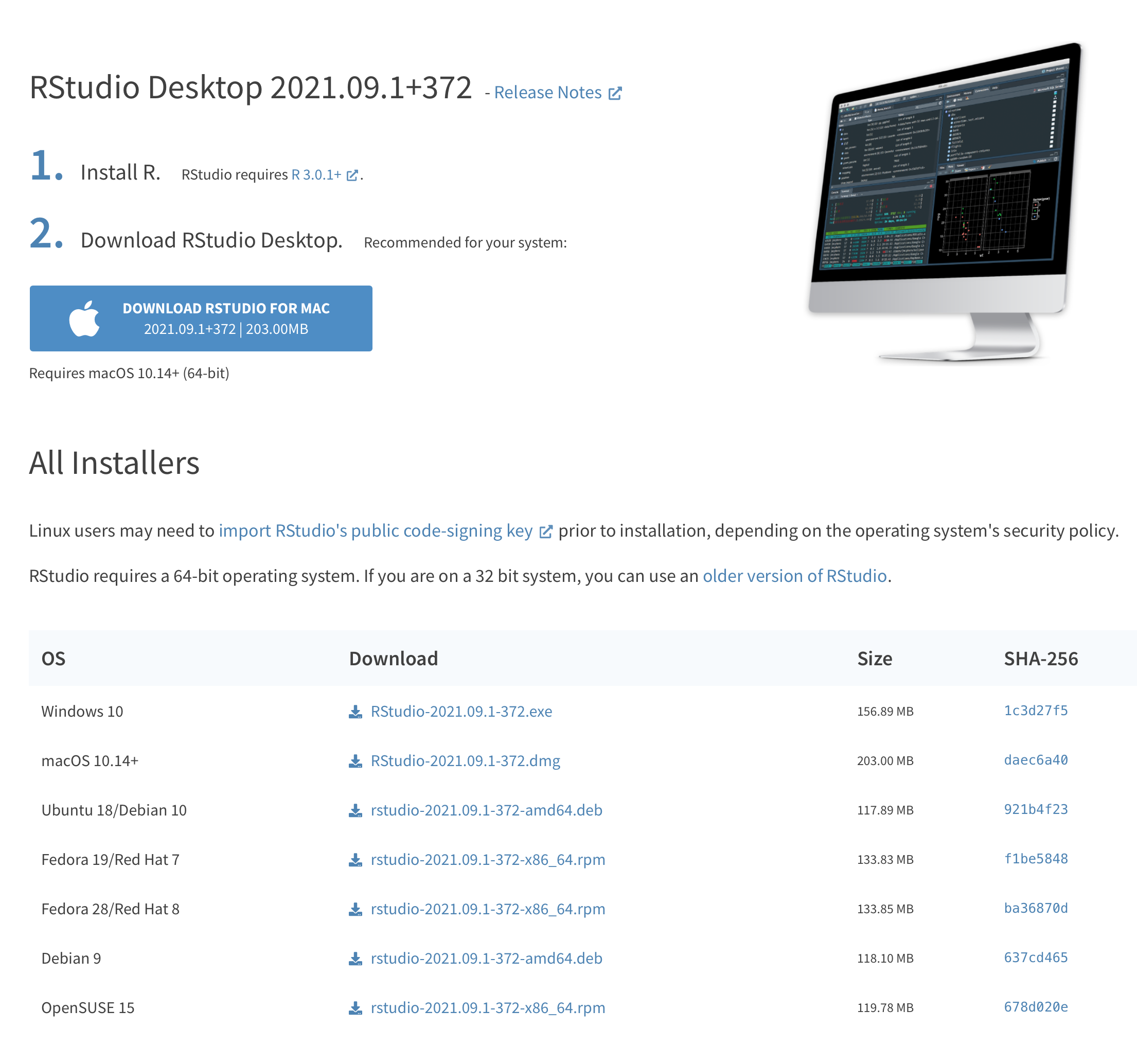 Also download the version of RStudio that works with your laptop. This is also a quick install.