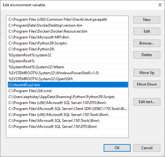 Tambahkan lokasi RTools ke PATH