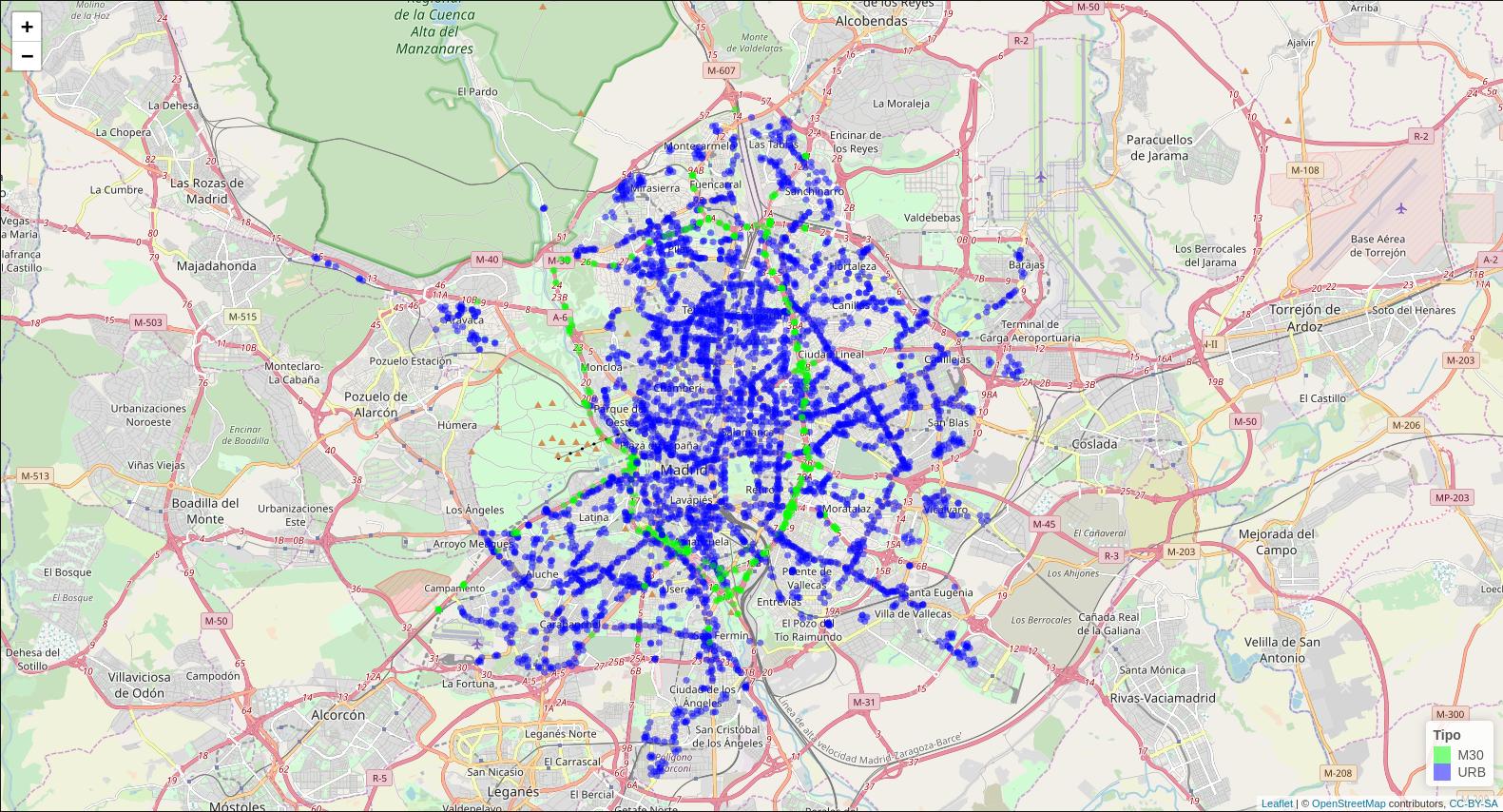 Mapa de localización de los Puntos de Medida (Septiembre 2018)