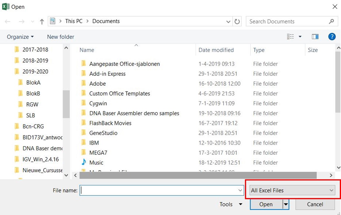 Standaard zoekt Excel alleen naar Excel-bestanden