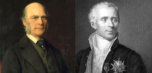 Sir Francis Galton (izquierda), primo de Charles Darwin, y Pierre Simon Laplace (derecha), dos de las más importantes figuras de la probabilidad y la estadística.