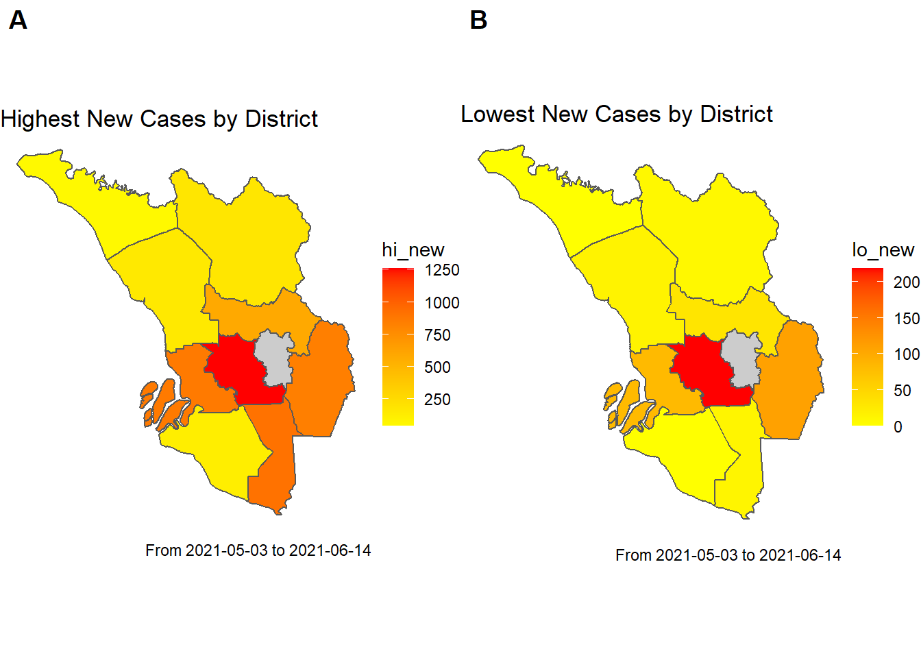 Map of new cases for districts in SELANGOR