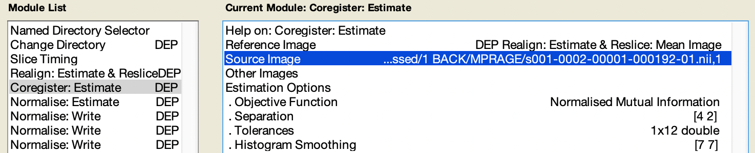 `Coregister: Estimate` 中的 `Source Image`。