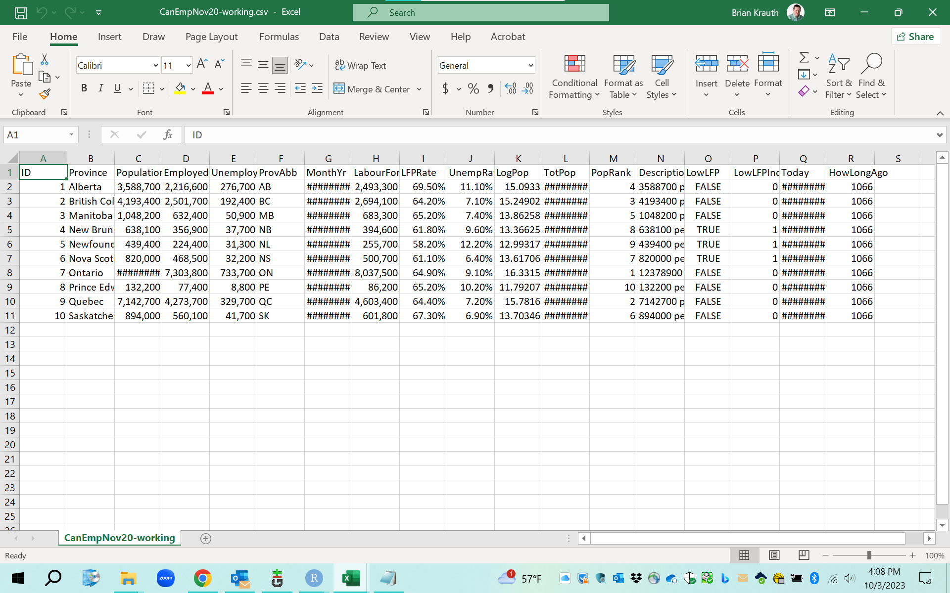 CSV viewed in Excel