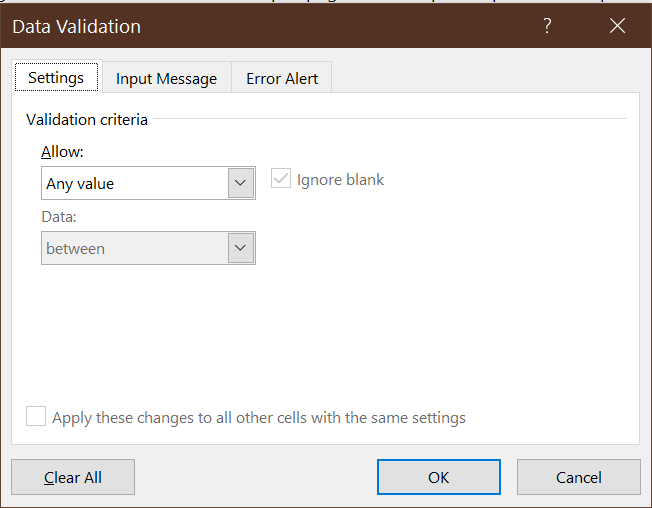 Data Validation box