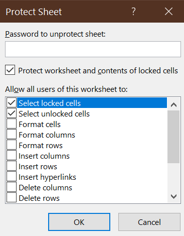 Protect Sheet dialog box