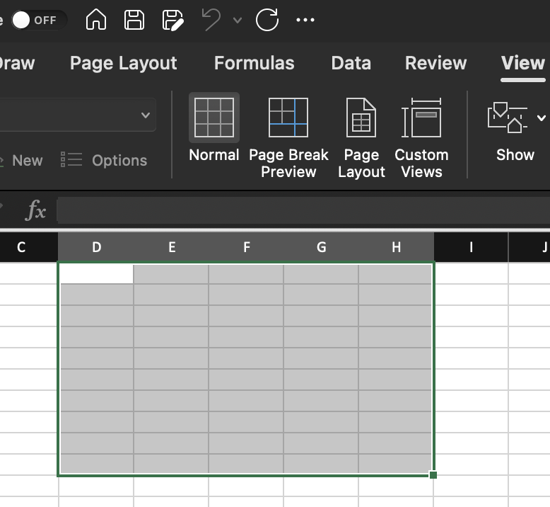 A screenshot of a block of selected cells.