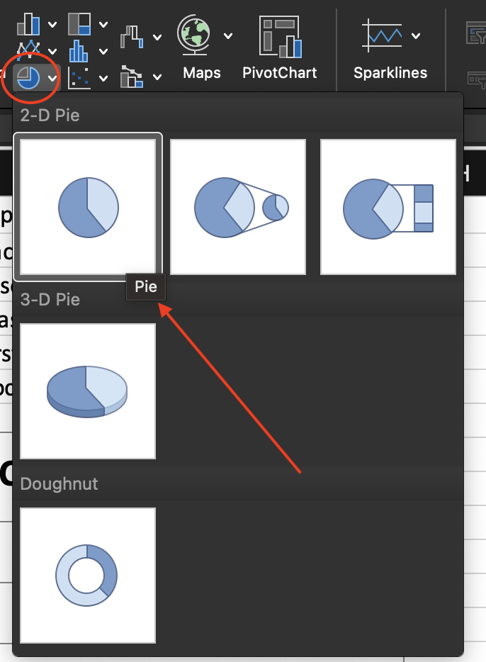 A screenshot of the pie chart options.