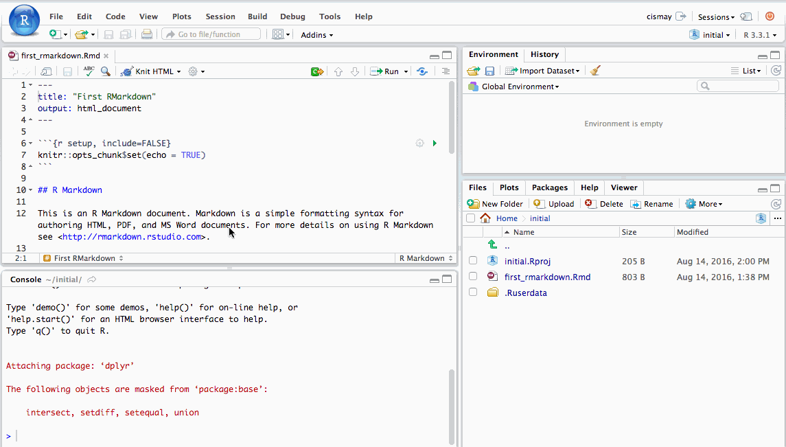 Editing an R Markdown file in RStudio