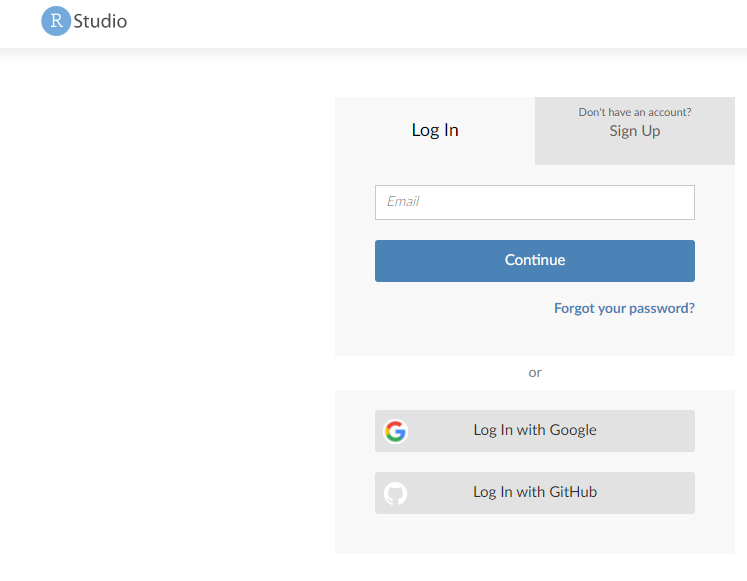 RStudio Cloud login page