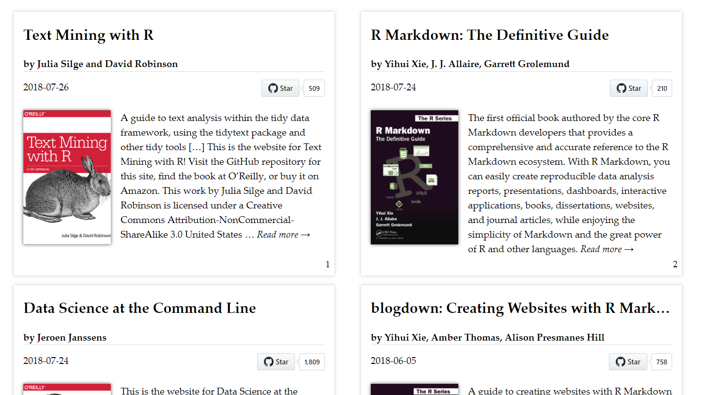 Examples of two books that are freely accessible on the Bookdown website and also available as physical books