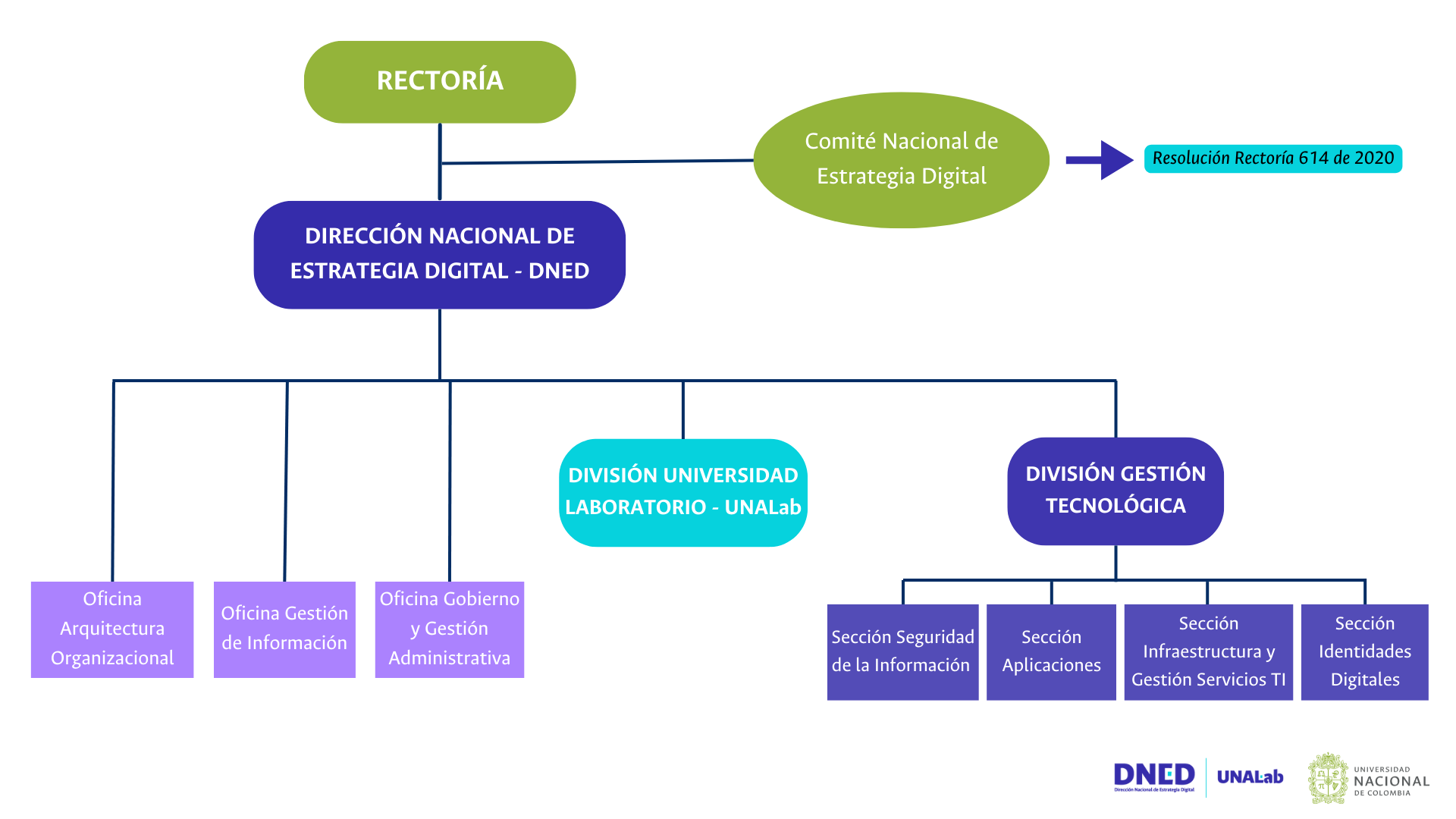 Estructura organizacional de la DNED <br> Fuente: Elaboración propia