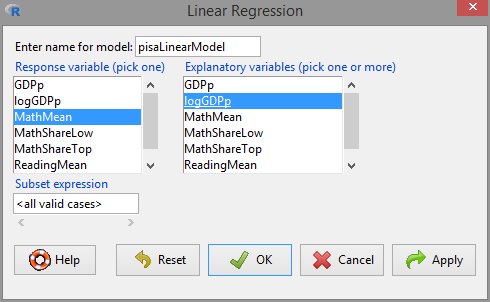 Window for performing simple linear regression.