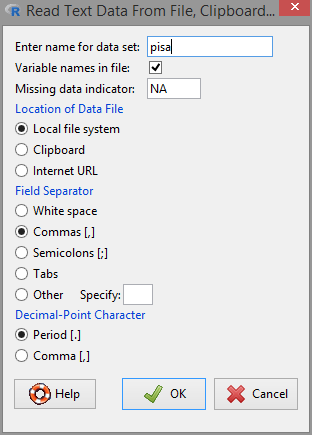 Data importation options.