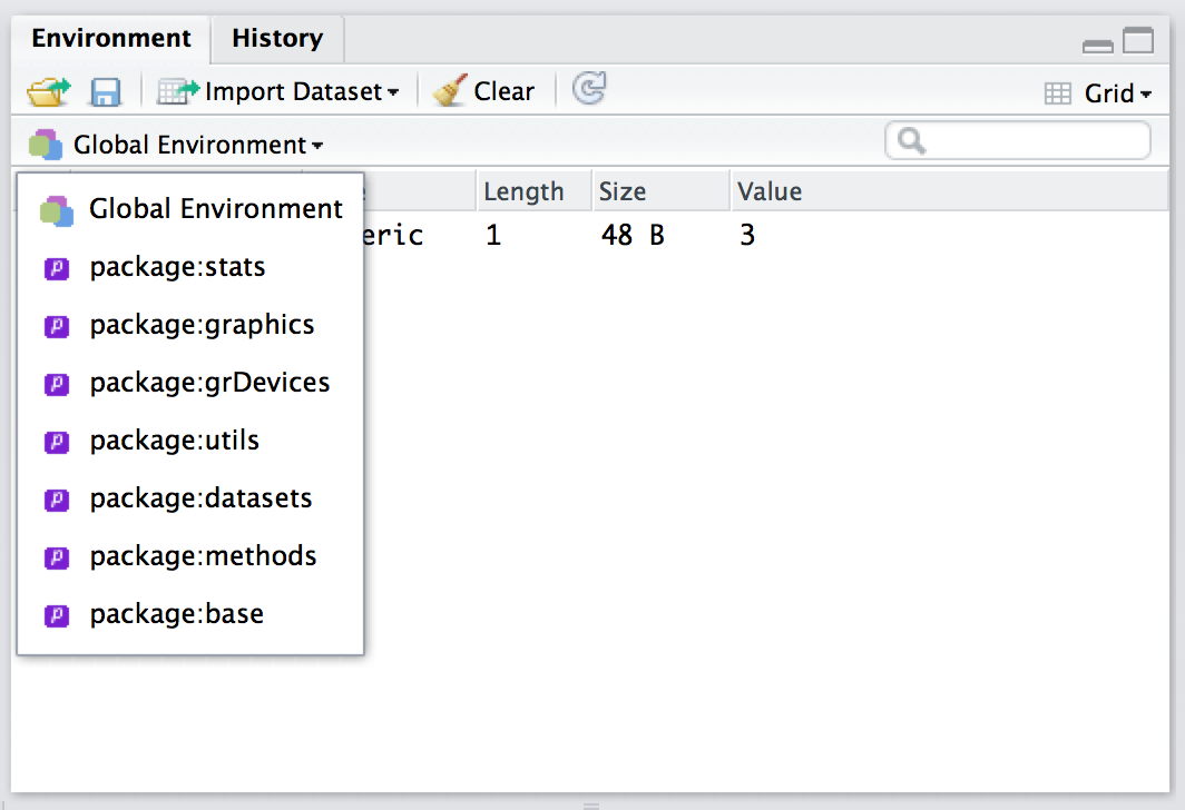 The environment panel in Rstudio can actually show you the contents of any loaded package: each package defines a separate environment, so you can select the one you want to look at in this panel.