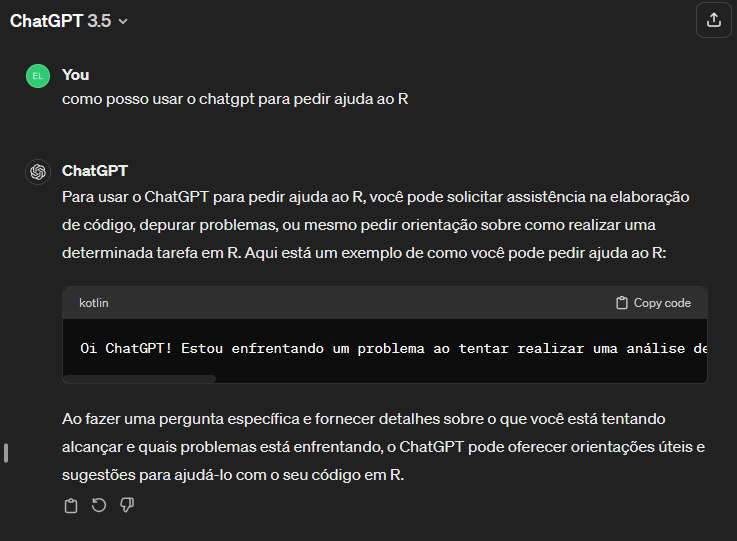 Usando o ChatGPT para pedir ajuda sobre o R.