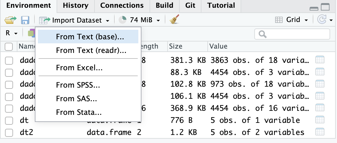 Podemos importar arquivos pelo Import Dataset