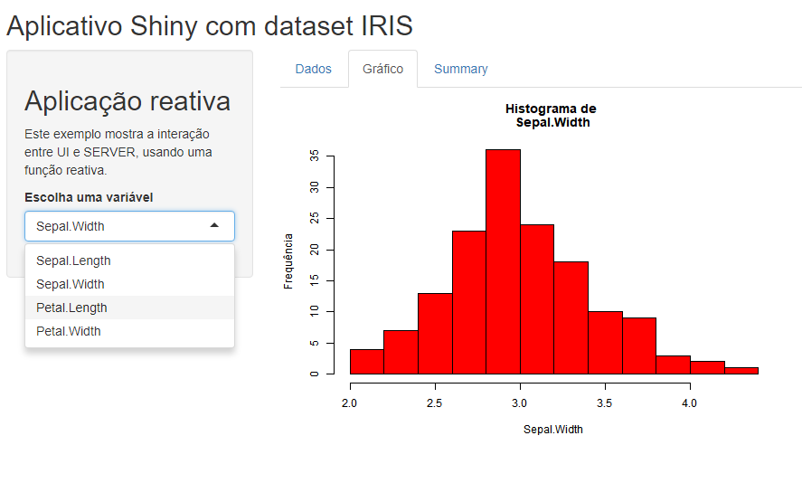 Aplicação Shiny com uso da função **reactive()**. 