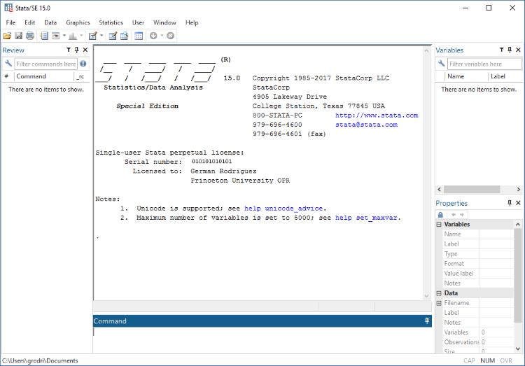 Interfaz del software Stata