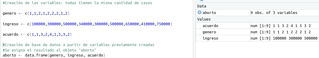 Entorno de trabajo con variables y base de datos creadas