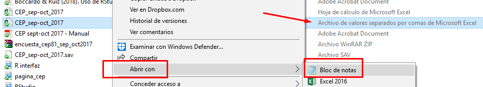 Abrir archivo CSV con Bloc de Notas