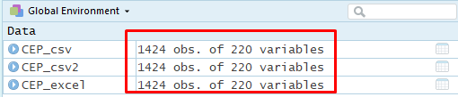 Bases de datos Excel y CSV con la misma estructura de casos y variables