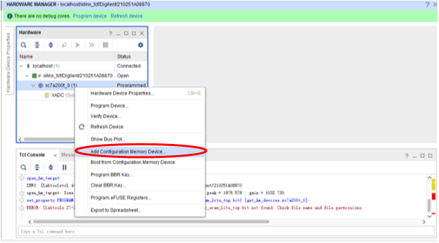 下载界面选择“Add Configuration Memory Device…”