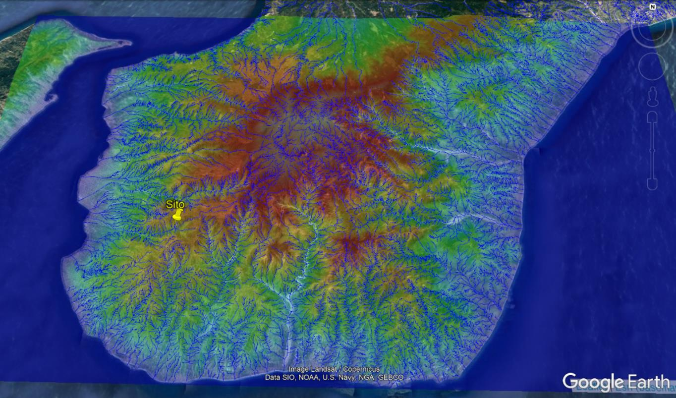 georeferenziazione Mappa Topografica Calabria e della Carta del Reticolo idrografico su Google Earth; geolocalizzazione del sito