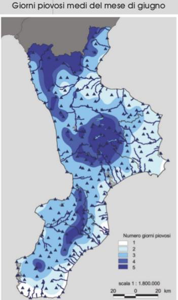 Distribuzione medie mensili delle aree più piovose, misurate negli anni dal 1921 al 2000. ArpaCal www.arpacal.it