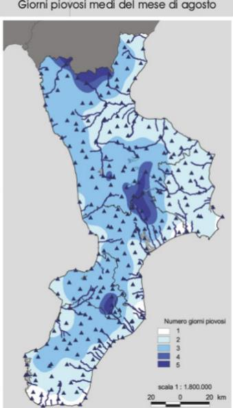 Distribuzione medie mensili delle aree più piovose, misurate negli anni dal 1921 al 2000. ArpaCal www.arpacal.it