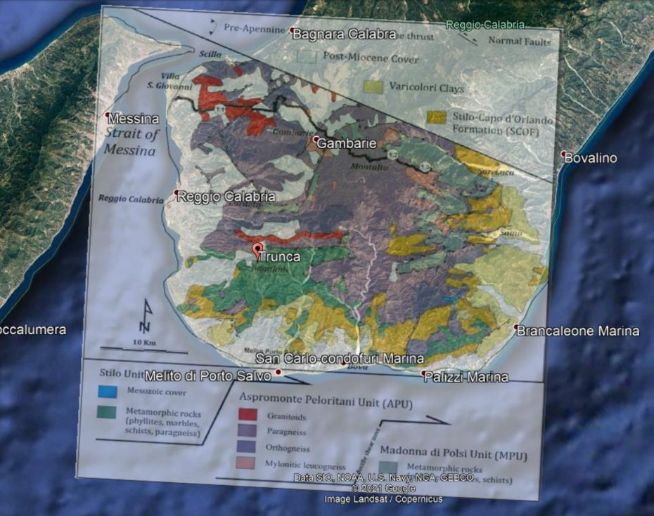 georeferenziazione Trunca su carta geologica Aspromonte