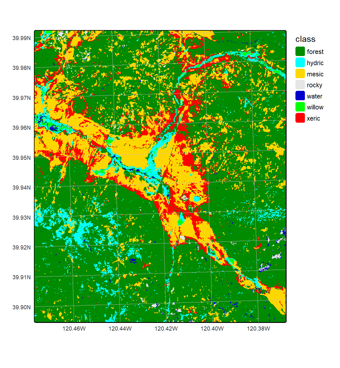 CART classification, highest probability class, Sentinel-2 20 m, 2021 spring and summer phenology