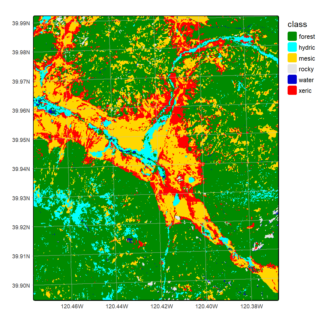 CART classification, highest probability class, Sentinel-2 20 m 20210628