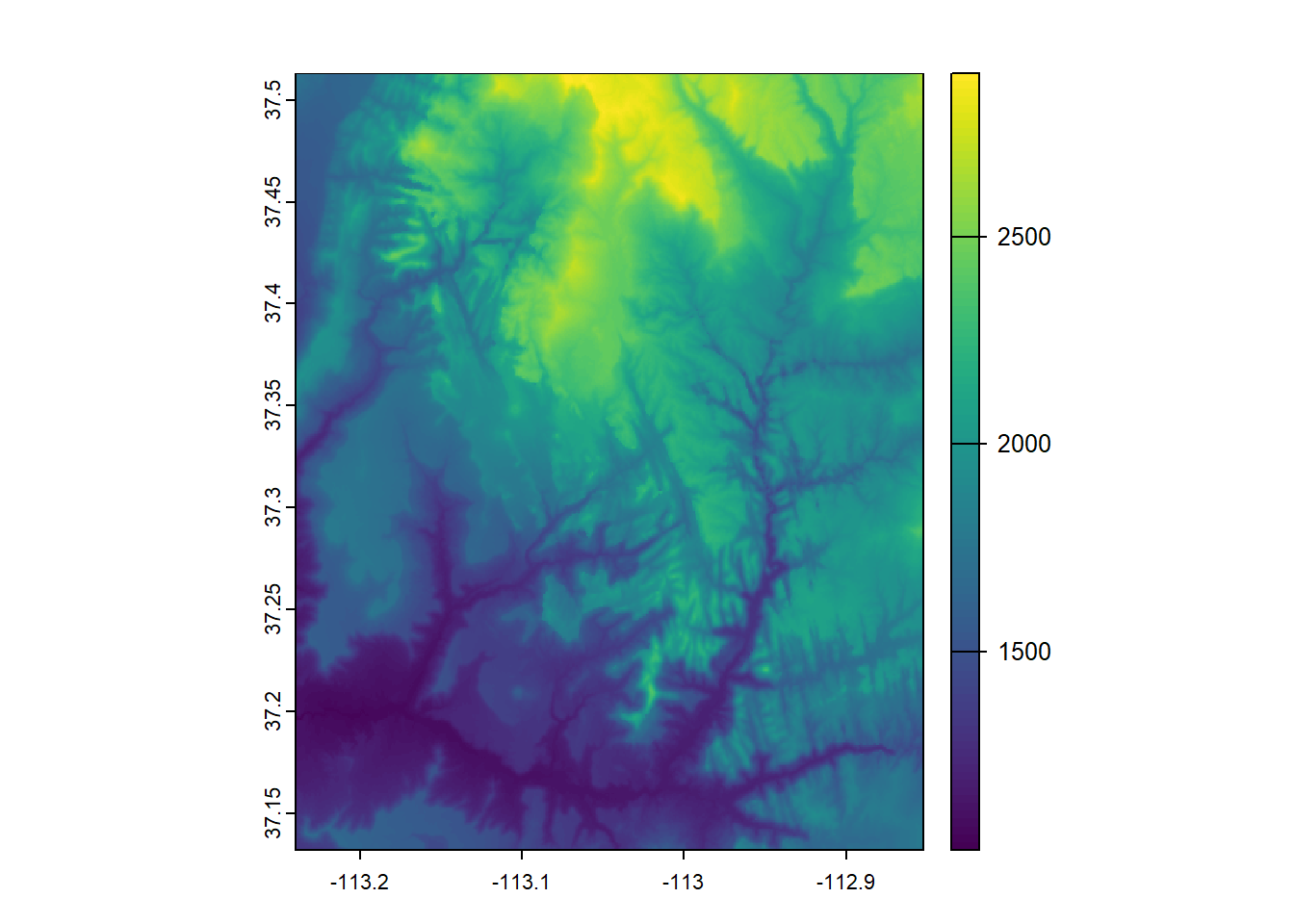 Shuttle Radar Topography Mission (SRTM) image of Virgin River Canyon area, southern Utah