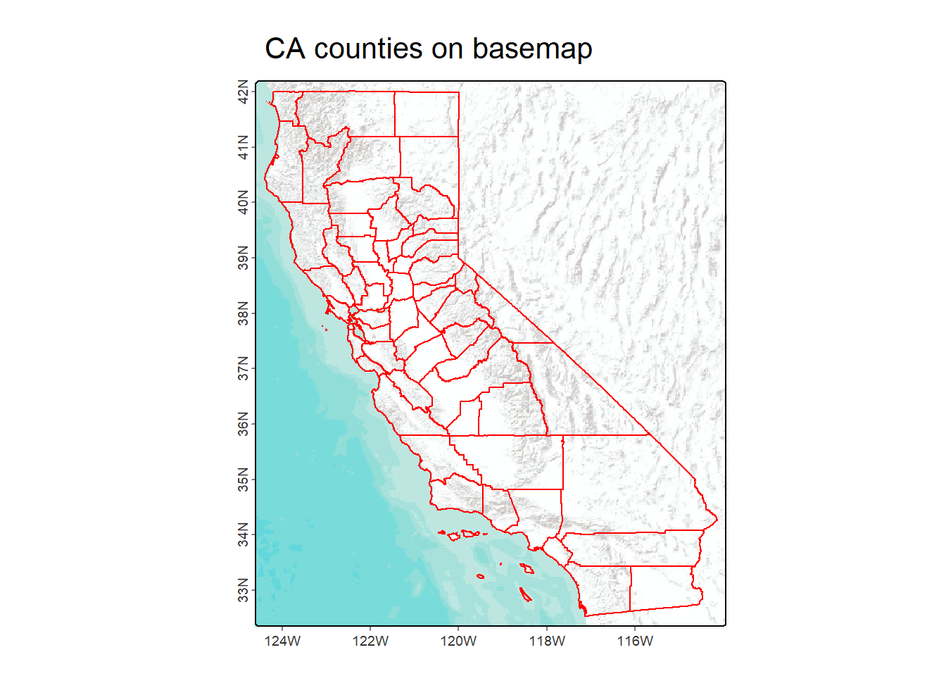 California counties with a basemap in tmap