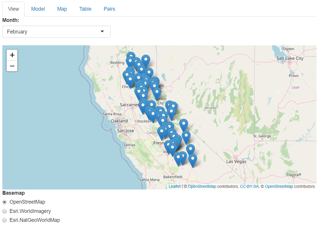 Shiny app of Sierra climate data, with multiple tabs available