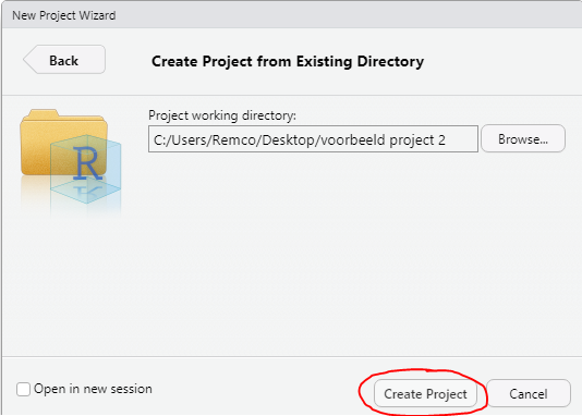 R project within existing directory