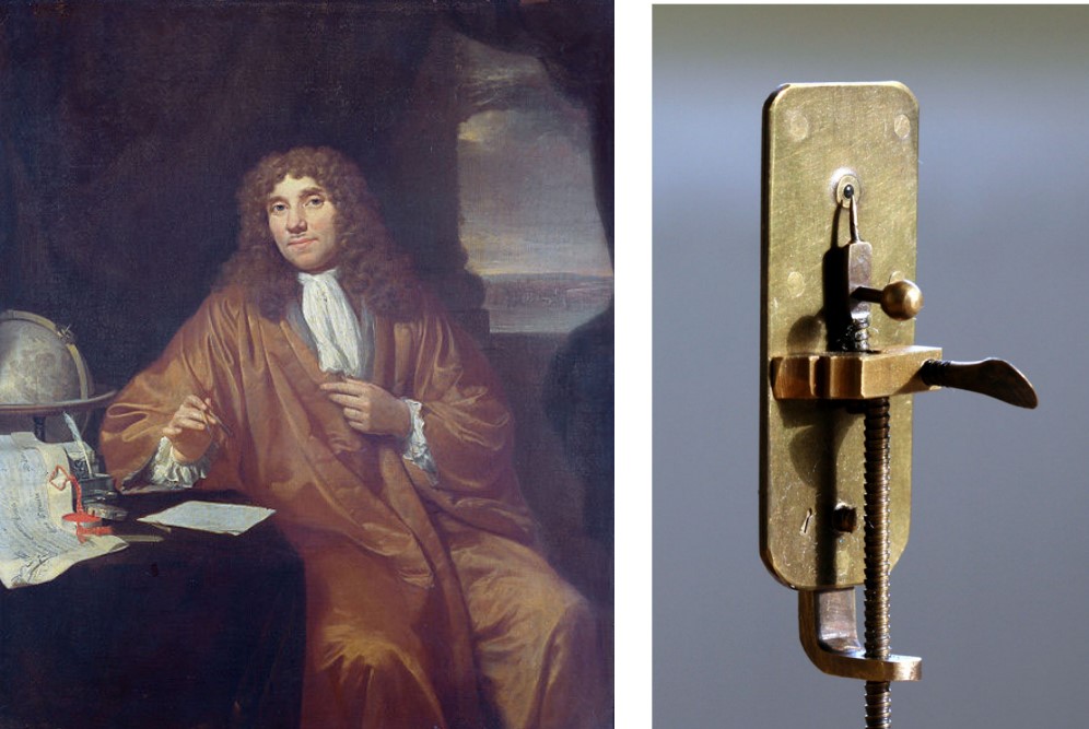 A Painting of Antoine and the Microscope that he Used.