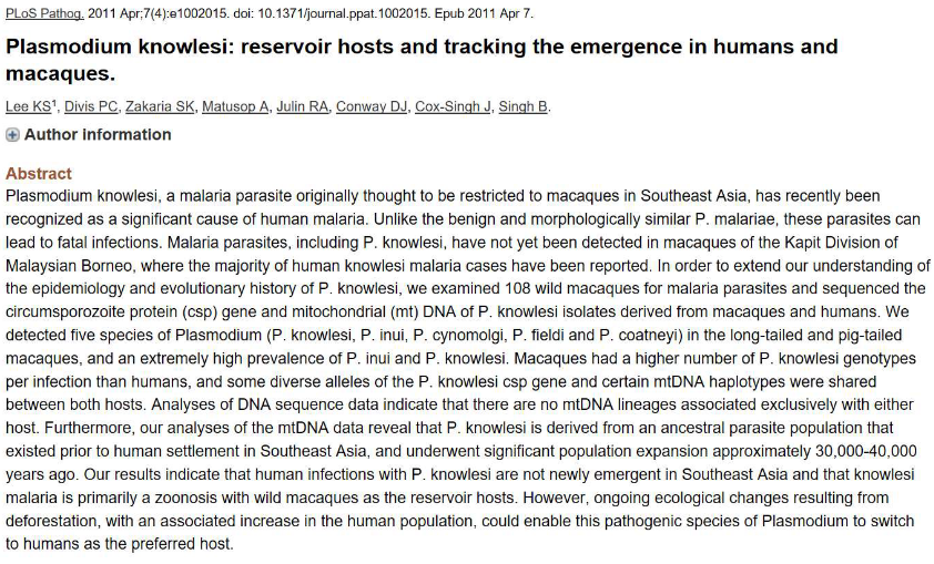 A Research Abstract on *P. knowlesi*