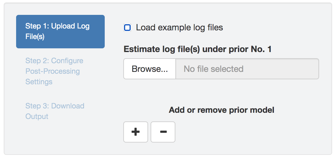 Initial panel: uploading log files.