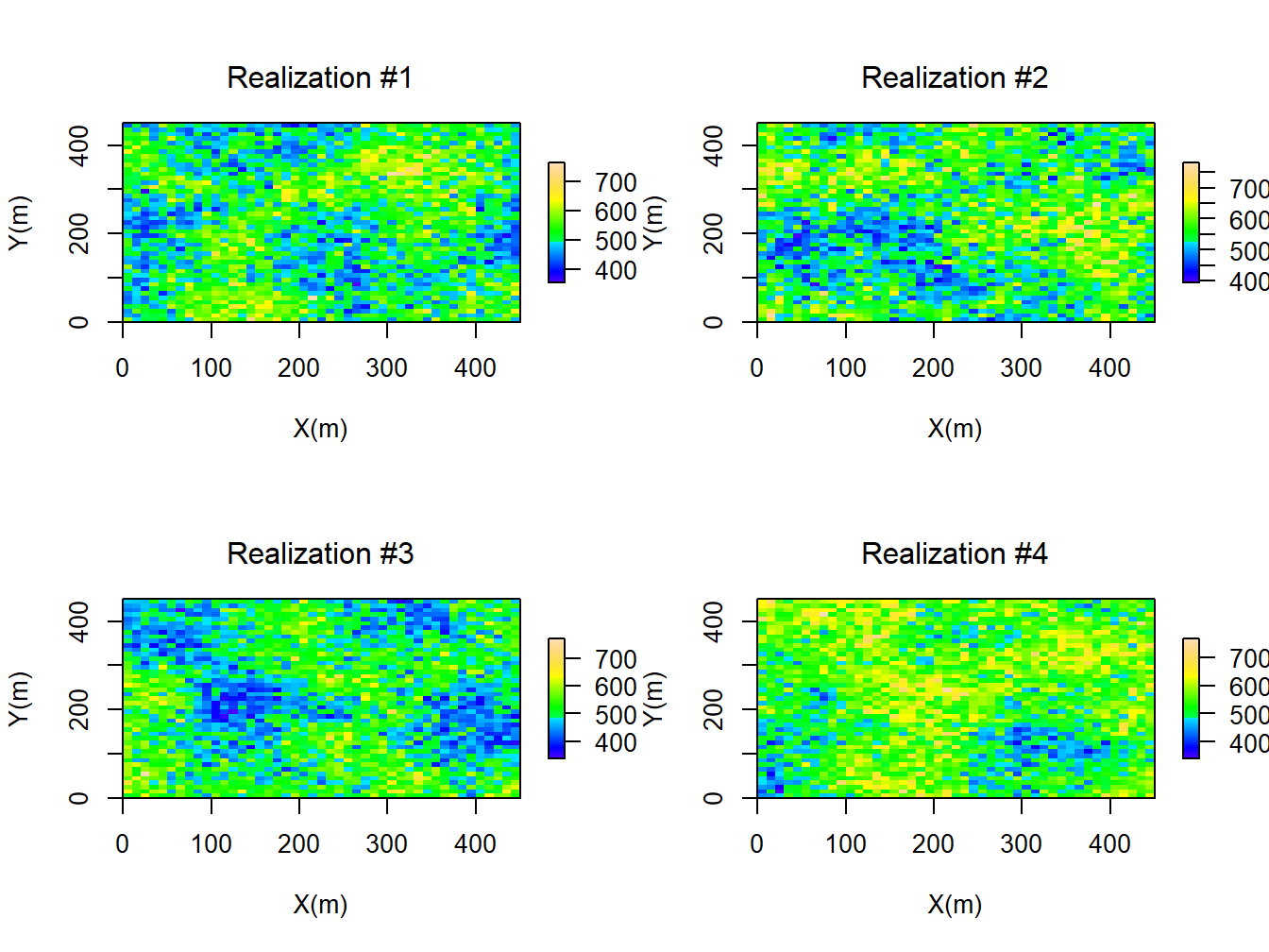 Four Realizations of the Permeability Ditribution Found Using SGS Method