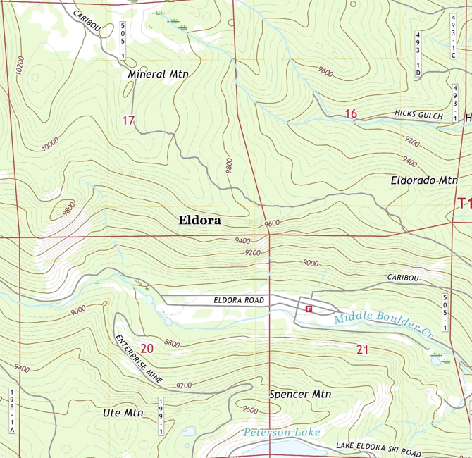 Topographical Map of Eldora, Colorado