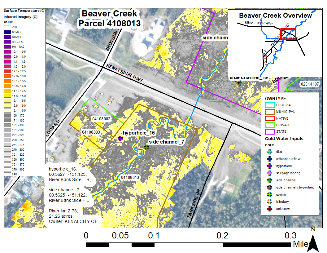 Example of airborne thermal infrared imagery map with parcel overlay