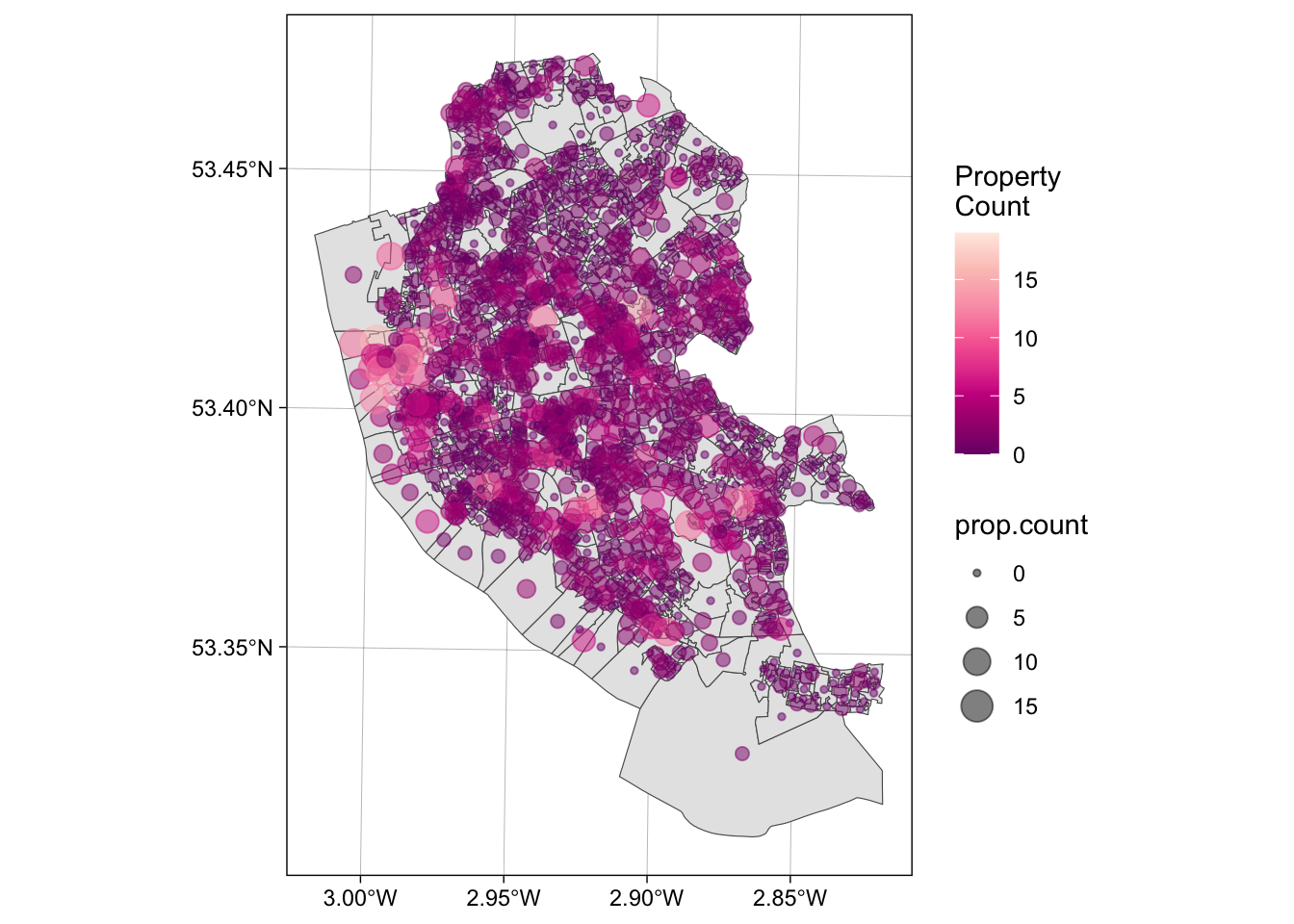 The the counts of properties for sale in the OAs in Liverpool.