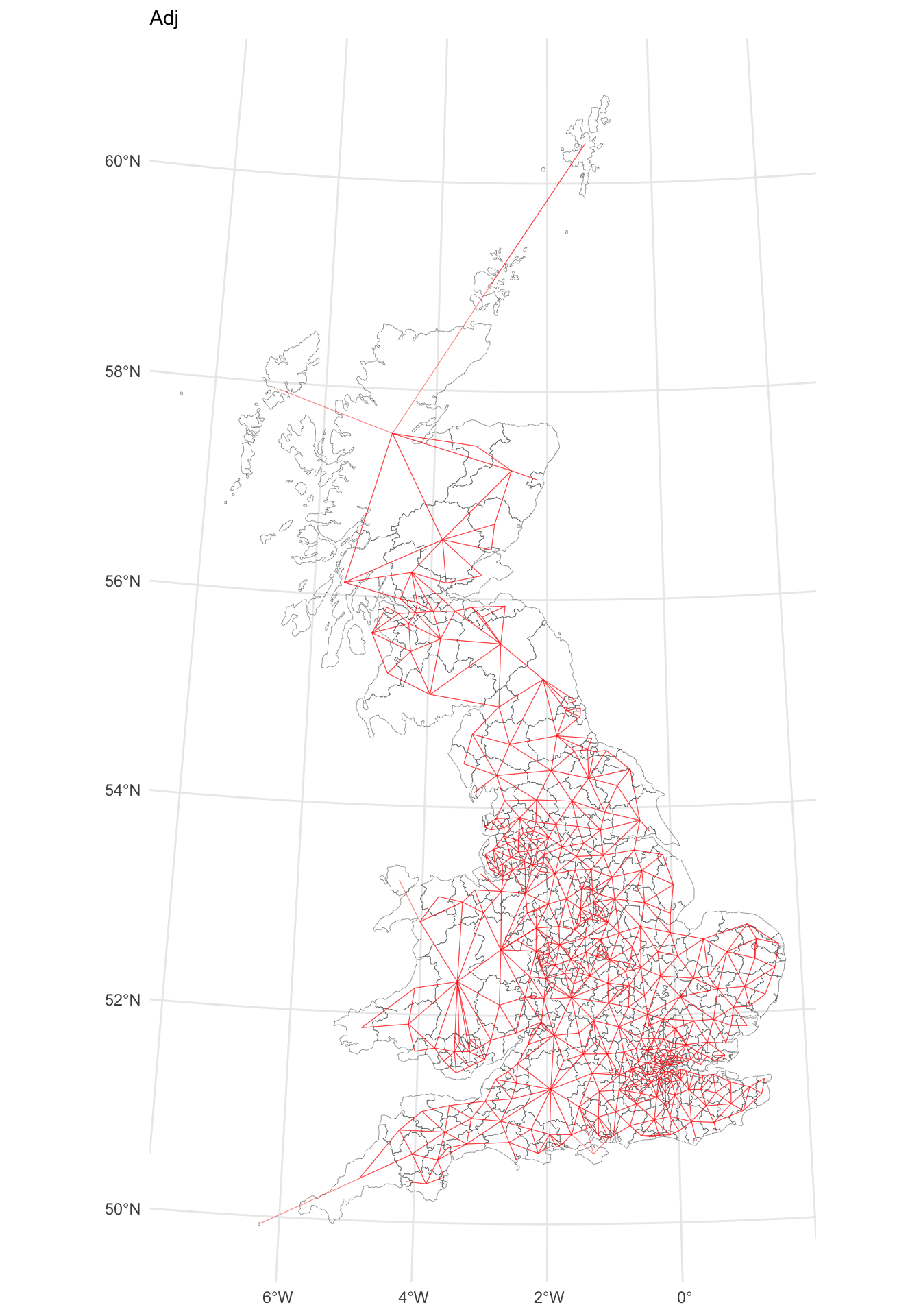 A map of LAD connectivity by ajacency.