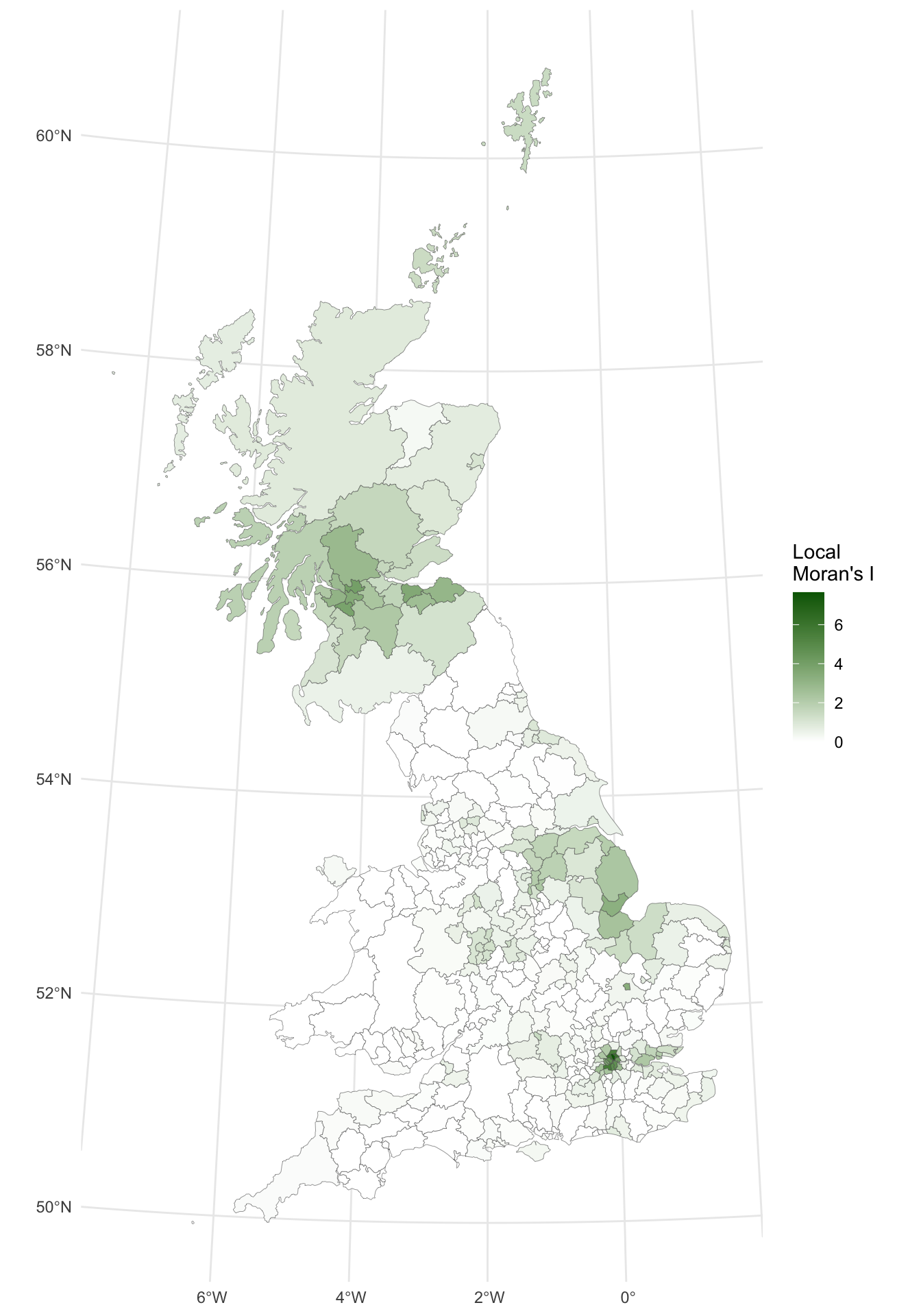 A map of the local Moran's I.