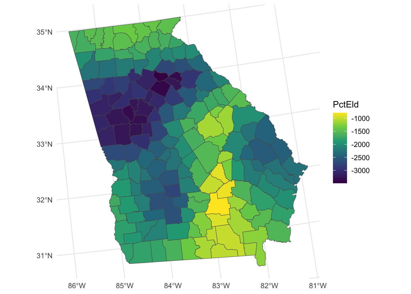 Maps of the GWR coefficient estimates.