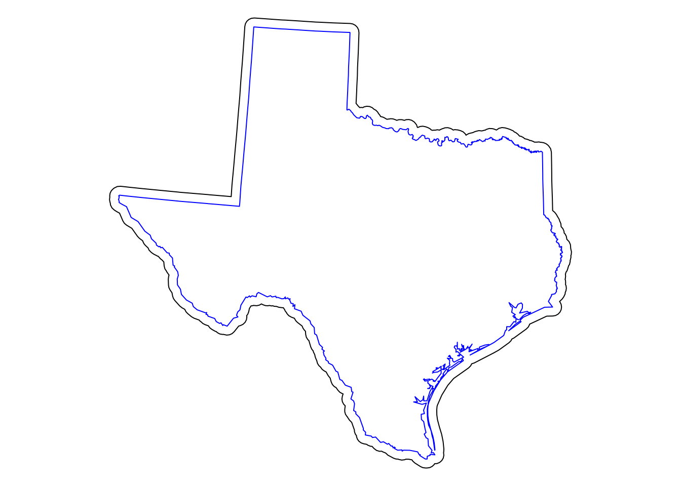 Texas with a 25km buffer