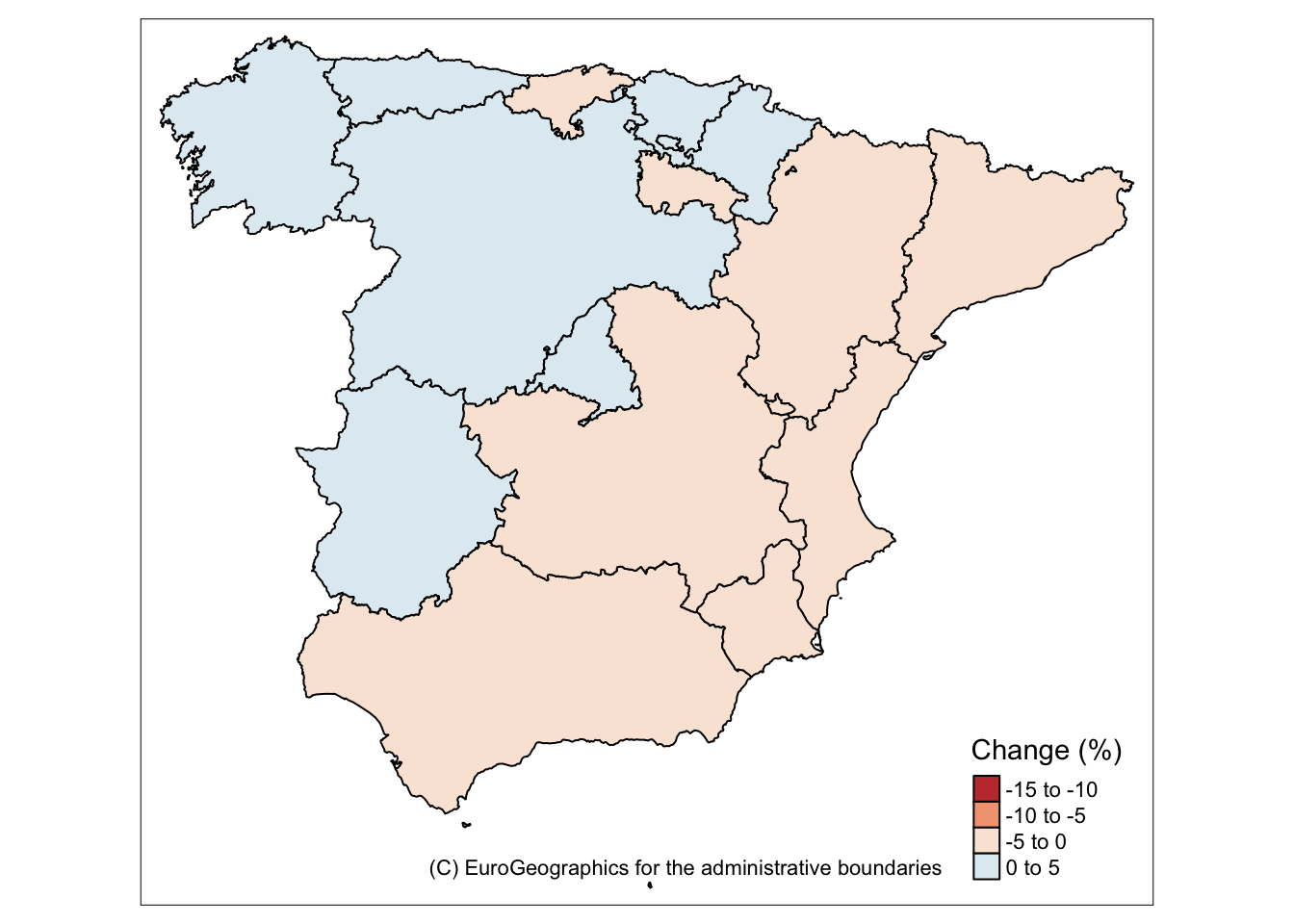 Household Income Change (\%, 2005-10) In Mainland  Spain