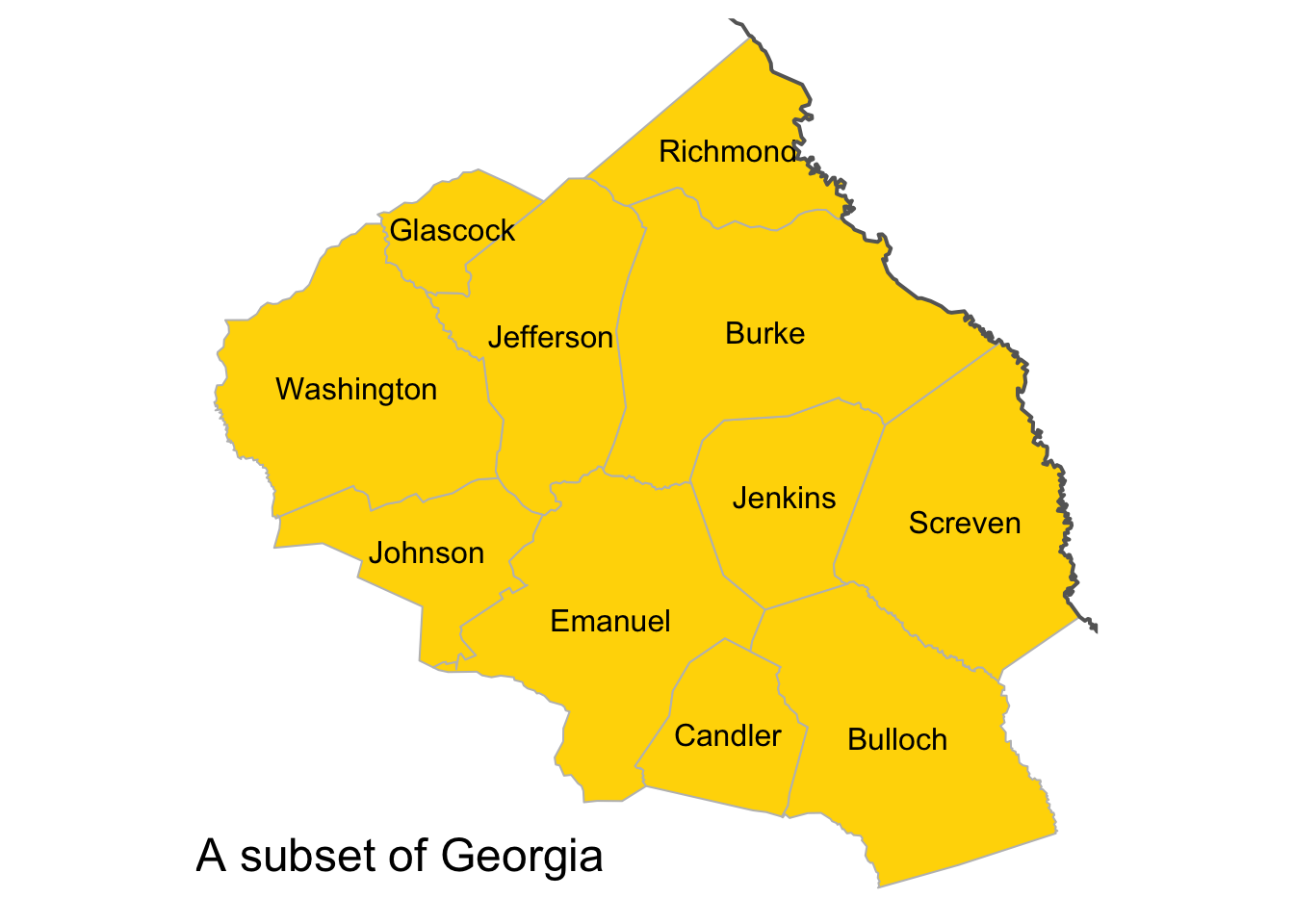 A subset of the counties in the state of Georgia